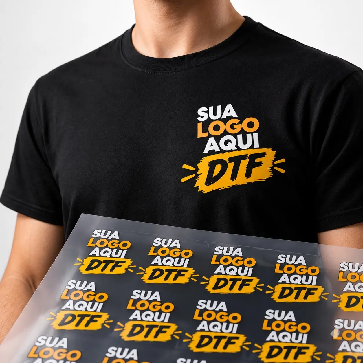 Estampa DTF aplicada em camiseta preta